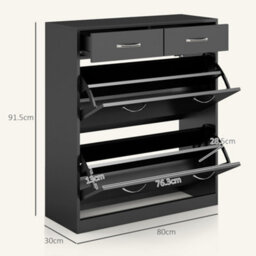 Homcom Slim Shoe Cabinet With 2 Flip Drawers For 12 Pairs Of Shoes Black - thumbnail 3