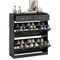 Homcom Slim Shoe Cabinet With 2 Flip Drawers For 12 Pairs Of Shoes Black - thumbnail 2