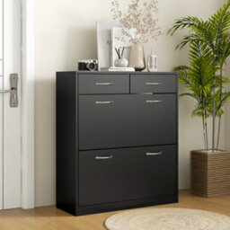 Homcom Slim Shoe Cabinet With 2 Flip Drawers For 12 Pairs Of Shoes Black - thumbnail 1