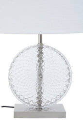 Orsina Glass And Brushed Chrome Table Lamp, Round Cut Glass And Chrome Base, White Linen Shade Lighting - thumbnail 4