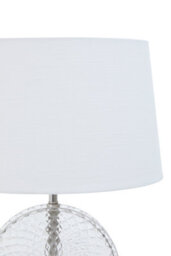 Orsina Glass And Brushed Chrome Table Lamp, Round Cut Glass And Chrome Base, White Linen Shade Lighting - thumbnail 2