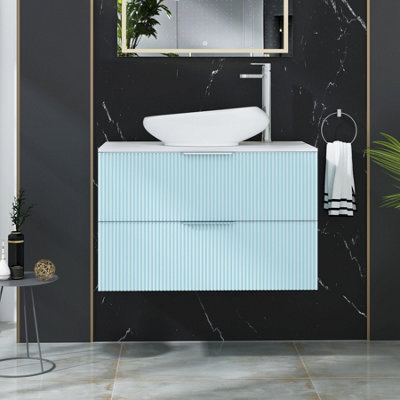 Royal Bathrooms Evora 800mm Powder Blue Fluted Wall Hung Countertop Vanity Unit 2 Drawer With Nova Basin - image 1