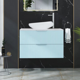 Royal Bathrooms Evora 800mm Powder Blue Fluted Wall Hung Countertop Vanity Unit 2 Drawer With Nova Basin - thumbnail 1