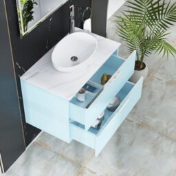 Royal Bathrooms Evora 800mm Powder Blue Fluted Wall Hung Countertop Vanity Unit 2 Drawer With Nova Basin - thumbnail 3
