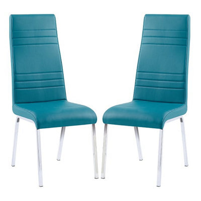 Furniture in Fashion Dora Teal Faux Leather Dining Chairs With Chrome Legs In Pair - image 1