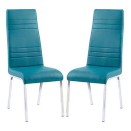 Furniture in Fashion Dora Teal Faux Leather Dining Chairs With Chrome Legs In Pair - thumbnail 1