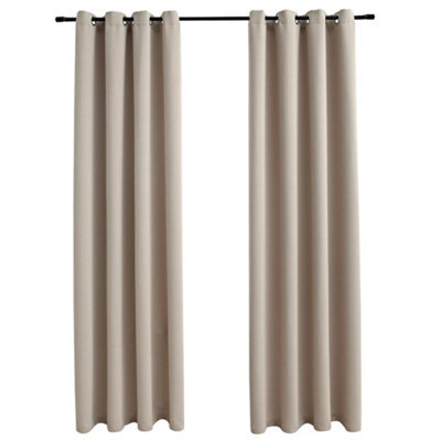 Berkfield Elegant Blackout Curtains With Metal Rings 2 Pcs Beige 140X245 Cm