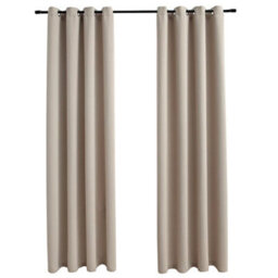 Berkfield Elegant Blackout Curtains With Metal Rings 2 Pcs Beige 140X245 Cm