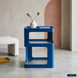 Sweeek - Side Table, Bedside Table Metal And Ribbed Glass Blue 35X35X49 Cm - Nae - thumbnail 1