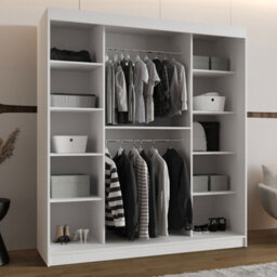 Selfie 180Cm Sliding Wardrobe 2 Door With Mirror Modern Bedroom And Living Room Storage Closet 180Cm Width White - thumbnail 3