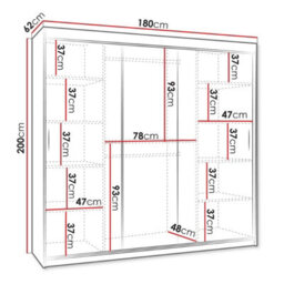 Selfie 180Cm Sliding Wardrobe 2 Door With Mirror Modern Bedroom And Living Room Storage Closet 180Cm Width White - thumbnail 5