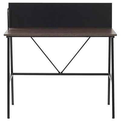 Beliani Home Office Desk 100 X 50 Cm - Dark Brown Wood-Like Top, Black Powder-Coated Metal Frame - image 1