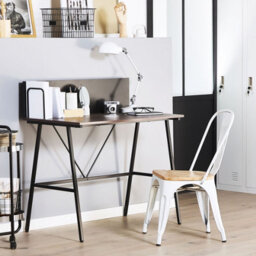 Beliani Home Office Desk 100 X 50 Cm - Dark Brown Wood-Like Top, Black Powder-Coated Metal Frame - thumbnail 2