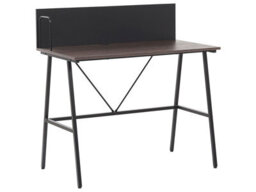 Beliani Home Office Desk 100 X 50 Cm - Dark Brown Wood-Like Top, Black Powder-Coated Metal Frame - thumbnail 3