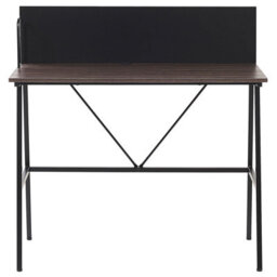 Beliani Home Office Desk 100 X 50 Cm - Dark Brown Wood-Like Top, Black Powder-Coated Metal Frame - thumbnail 1