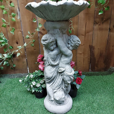 Stone Birdbath Twin Cherub Design - image 1