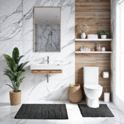 Emma Barclay Waves Non Slip Cotton Bath Mat Set In Black - thumbnail 4