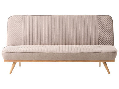 Wyld and Coco Luxora 2-Seater Sofa Bed In Light Brown Fabric Upholstery, Tufted Backrest, Wood-Effect Metal Legs, Armless - image 1