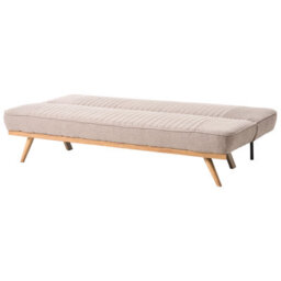 Wyld and Coco Luxora 2-Seater Sofa Bed In Light Brown Fabric Upholstery, Tufted Backrest, Wood-Effect Metal Legs, Armless - thumbnail 5
