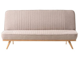 Wyld and Coco Luxora 2-Seater Sofa Bed In Light Brown Fabric Upholstery, Tufted Backrest, Wood-Effect Metal Legs, Armless - thumbnail 1