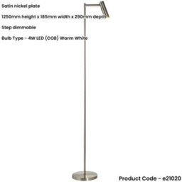 Loops 1250mm Floor Lamp - Satin Nickel Modern Adjustable Head - Standing Led Light Base & Shade - thumbnail 2