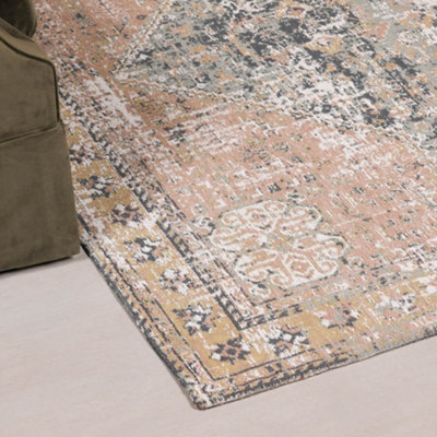 Azalea Faded Pink With Blue Chenille Washed Rug 170X120Cm - image 1