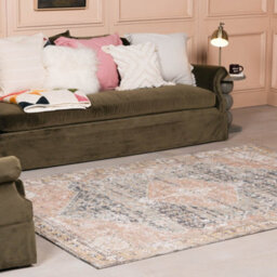 Azalea Faded Pink With Blue Chenille Washed Rug 170X120Cm - thumbnail 3