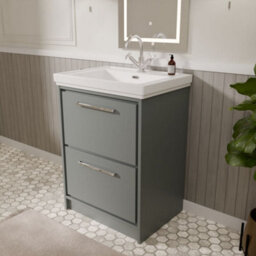 Balterley Longnor Modern Bathroom Floor Standing 2-Drawer Vanity Unit With Fireclay Basin, Coastal Grey, 600mm - thumbnail 4