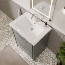 Balterley Longnor Modern Bathroom Floor Standing 2-Drawer Vanity Unit With Fireclay Basin, Coastal Grey, 600mm - thumbnail 3