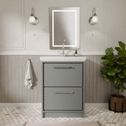 Balterley Longnor Modern Bathroom Floor Standing 2-Drawer Vanity Unit With Fireclay Basin, Coastal Grey, 600mm - thumbnail 2