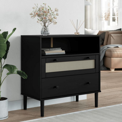 Berkfield Sideboard Senja Rattan Look Black 80X40X80 Cm Solid Wood Pine - image 1