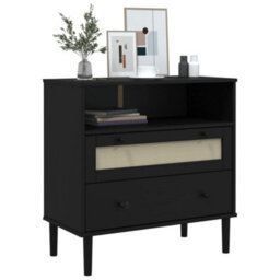 Berkfield Sideboard Senja Rattan Look Black 80X40X80 Cm Solid Wood Pine - thumbnail 3