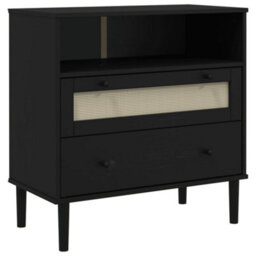 Berkfield Sideboard Senja Rattan Look Black 80X40X80 Cm Solid Wood Pine - thumbnail 2