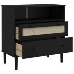 Berkfield Sideboard Senja Rattan Look Black 80X40X80 Cm Solid Wood Pine - thumbnail 6