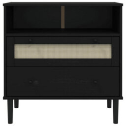 Berkfield Sideboard Senja Rattan Look Black 80X40X80 Cm Solid Wood Pine - thumbnail 5