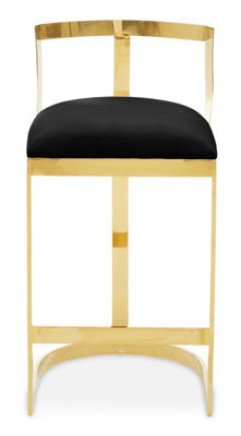 Premier Housewares Interiors By Premier Black Velvet Bar Stool, Gold Finish Frame, Curved Backrest With Plump Seat, Modern Elegant Design Bar Stool - image 1