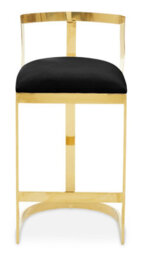 Premier Housewares Interiors By Premier Black Velvet Bar Stool, Gold Finish Frame, Curved Backrest With Plump Seat, Modern Elegant Design Bar Stool - thumbnail 1