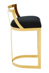 Premier Housewares Interiors By Premier Black Velvet Bar Stool, Gold Finish Frame, Curved Backrest With Plump Seat, Modern Elegant Design Bar Stool - thumbnail 2