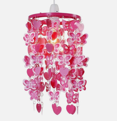 Pink Ceiling Light Shade Children's Butterfly Heart Easy Fit Lampshade Pendant - image 1