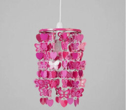 Pink Ceiling Light Shade Children's Butterfly Heart Easy Fit Lampshade Pendant - thumbnail 4