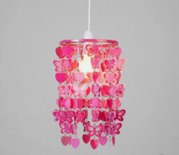 Pink Ceiling Light Shade Children's Butterfly Heart Easy Fit Lampshade Pendant - thumbnail 3