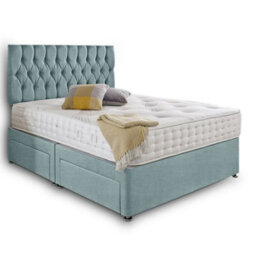 Dining Tables Beirut Matching Headboard Divan Set, 2 Drawer On Same Side With Sprung 1500 Comfort Mattress - Chenille Pale Blue - King - thumbnail 4