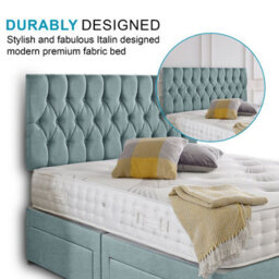 Dining Tables Beirut Matching Headboard Divan Set, 2 Drawer On Same Side With Sprung 1500 Comfort Mattress - Chenille Pale Blue - King - thumbnail 3