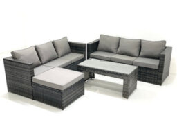 Fimous Garden Outdoor Rattan Furniture Set With Sofa Coffee Table Big Footstool Dark Grey Mixed - thumbnail 1