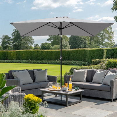 Rinse Bathrooms Outdoor Patio Garden Parasol 3X2M Sun Shade Umbrella Canopy W/crank Tilt Uv Protection Grey - image 1