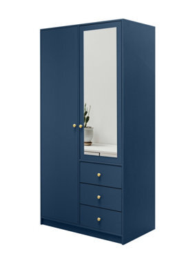 Arte Elegant Dark Blue Siena Ii D2 Wardrobe 100Cm - Stylish Storage With Mirror Brightness - image 1