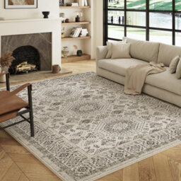 Decoranddecor Living Room Rugs, Washable Area Rugs, 120X170Cm, Non-Slip, Pet Friendly, Low Pile, Geometric Rug - Vassia - thumbnail 1