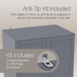 Lassic Vida Designs Altino 2 Door 2 Drawer Wardrobe With Handing Rail Bedroom Storage Cabinet, H 170 X W 77 X D 53 Cm, Grey - thumbnail 8