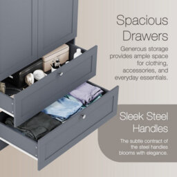 Lassic Vida Designs Altino 2 Door 2 Drawer Wardrobe With Handing Rail Bedroom Storage Cabinet, H 170 X W 77 X D 53 Cm, Grey - thumbnail 7