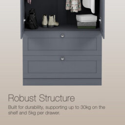 Lassic Vida Designs Altino 2 Door 2 Drawer Wardrobe With Handing Rail Bedroom Storage Cabinet, H 170 X W 77 X D 53 Cm, Grey - thumbnail 5